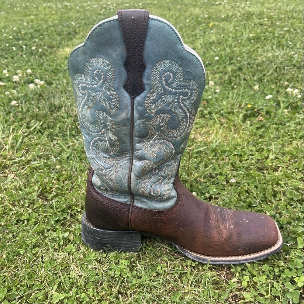 Ariat Quickdraw Western Cowboy Boots Women's 9B Brown Turquoise Square Toe - Picture 10 of 12